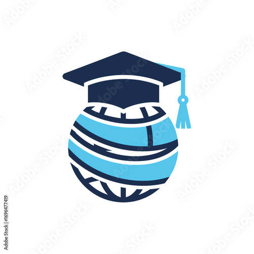 Global Study App Icon: Globe and Graduation Cap