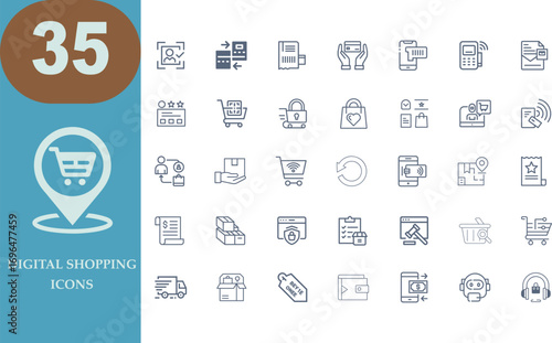 Digital Shopping Icons: E-commerce, Payments, Delivery, and More