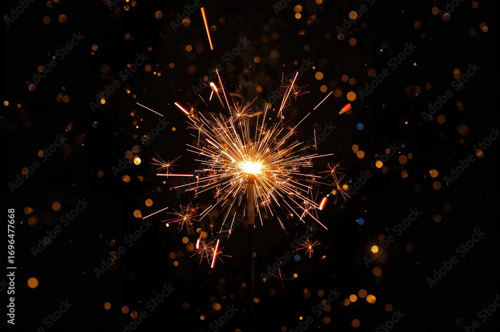 Obraz premium Glowing sparklers emitting bright sparks against a black backdrop