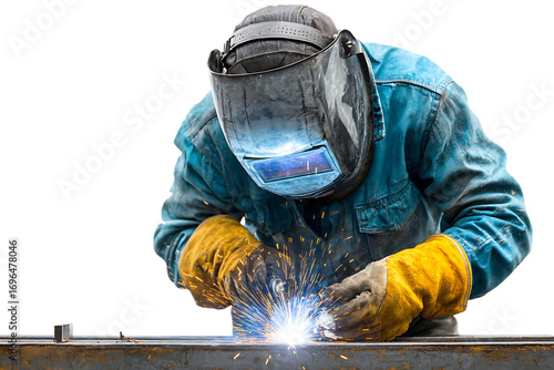 Welder at work, sparks flying, metal construction