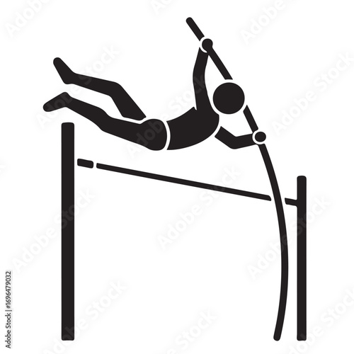Black Silhouette of a Pole Vaulter Clearing the High Bar