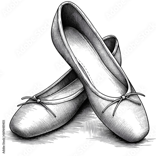 Ballet shoes drawing in black and white for dance