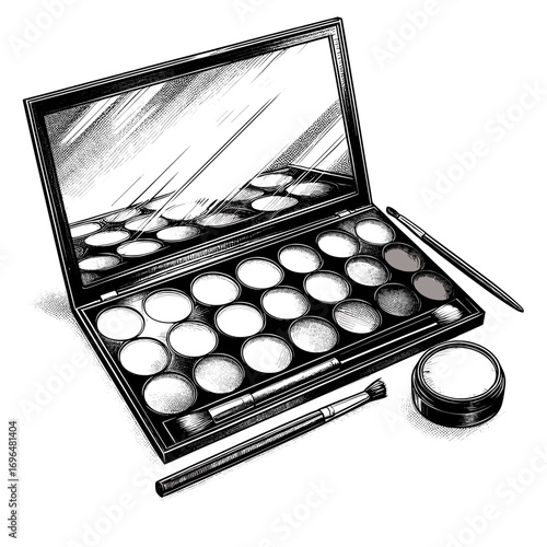 Makeup palette sketch in black and white used for beauty