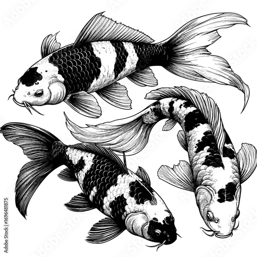 Three Koi fish swimming gracefully