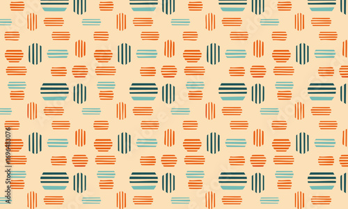 Abstract seamless pattern with watercolor textured shapes, Hand-painted bohemian background with gouache brush strokes in terracotta, orange, and teal