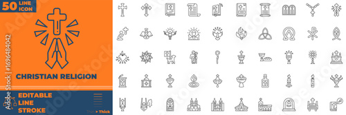 Christian Religion Line Icon Set.