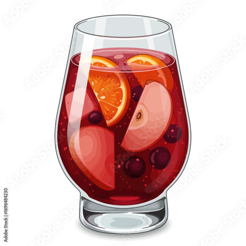 Refreshing Fruit Sangria in a Tall Glass with Slices of Orange and Apple