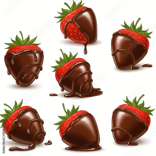 A delicious collection of fresh red strawberries dipped in rich, melting dark chocolate sauce