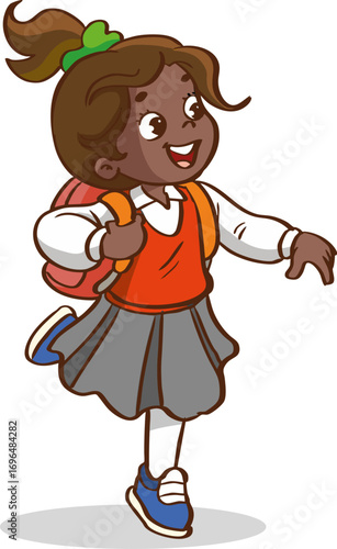 school children happily go to school.