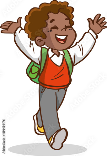 school children happily go to school.