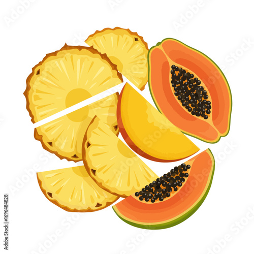 Fresh Tropical Fruit Assortment Pineapple, Papaya, and Mango Slices