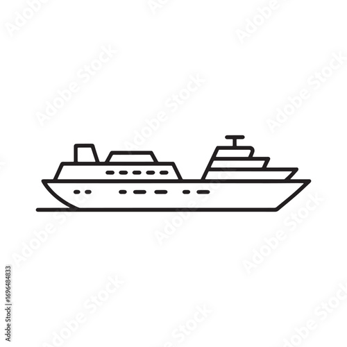 Minimalist Line Art Depiction of a Passenger Cruise Ship Sailing Smoothly Across the Water with a Simple and Clean Aesthetic
