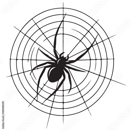 Black Spider Silhouette on a Circular Spiderweb