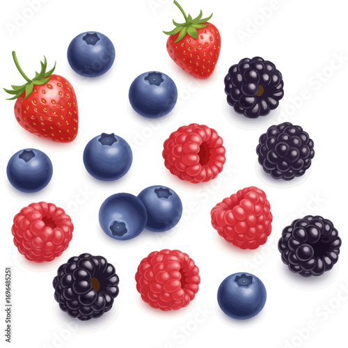 Assortment of Fresh Berries Strawberries, Blueberries, Raspberries, Blackberries