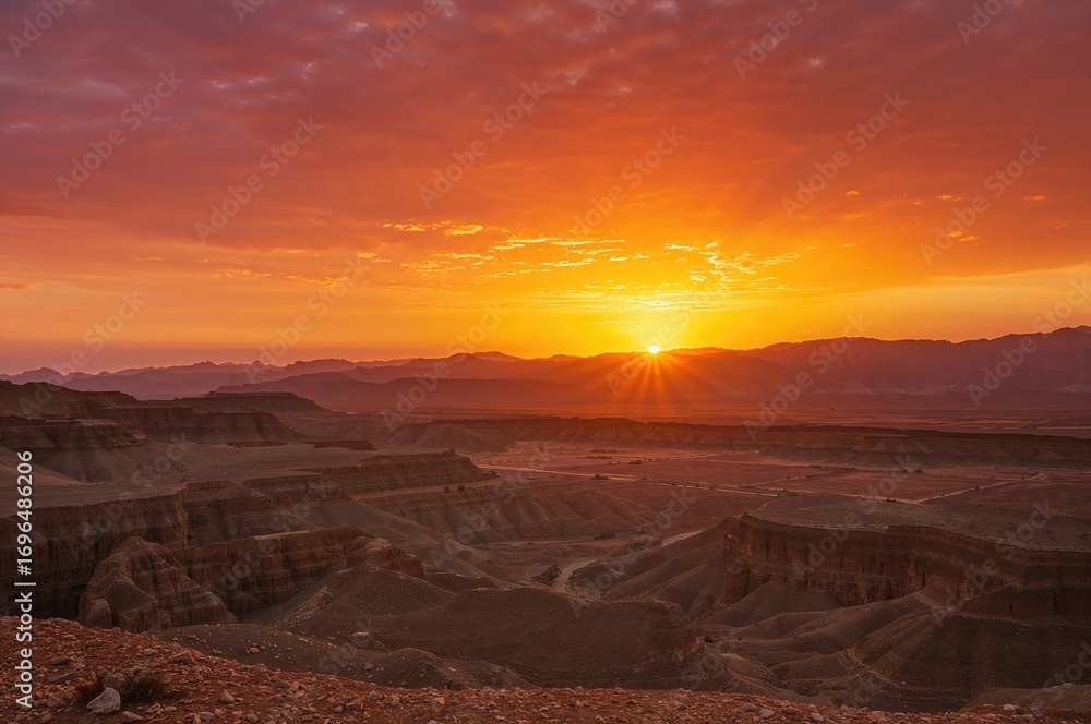 Naklejka premium Stunning sunset over desert horizons