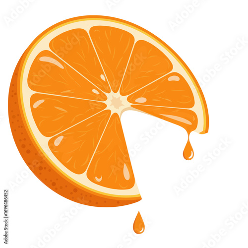 Vibrant vector illustration of a juicy orange slice dripping with fresh, healthy juice