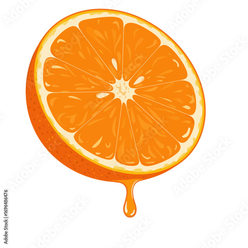 Juicy orange slice dripping with fresh citrus juice, a vibrant and refreshing illustration