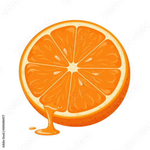 Fresh, Juicy Orange Slice with Dripping Juice Illustration