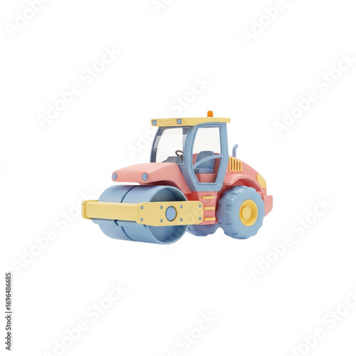 Toy steamroller for road construction isolated on transparent background