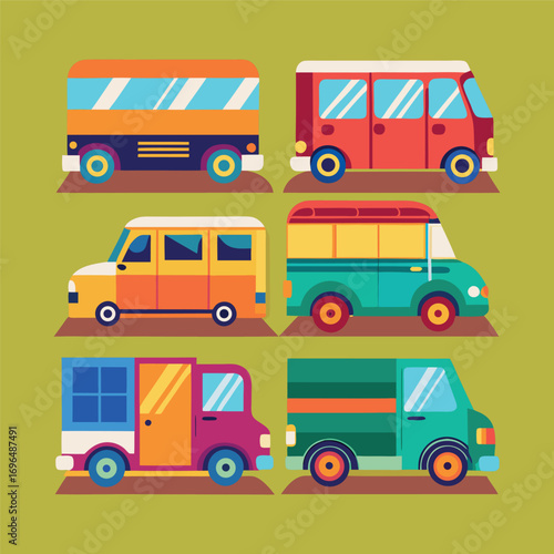 Vector illustration of vehicle drawings. side, front top views. car in colorful