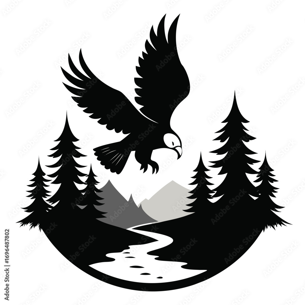 Obraz premium Eagle Catching Fish Silhouette Vector