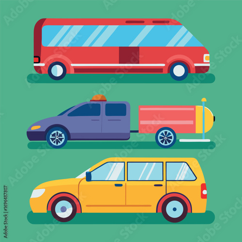 Vector illustration of vehicle drawings. side, front top views. car in colorful