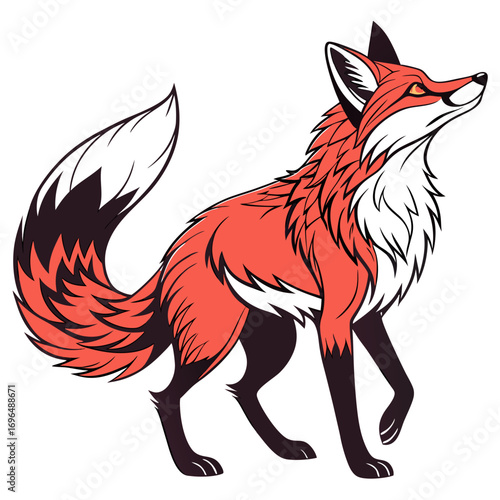 Stylized illustration of a red fox with a bushy tail
