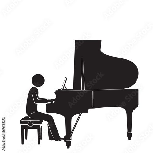 Pianist Playing Grand Piano Silhouette Illustration