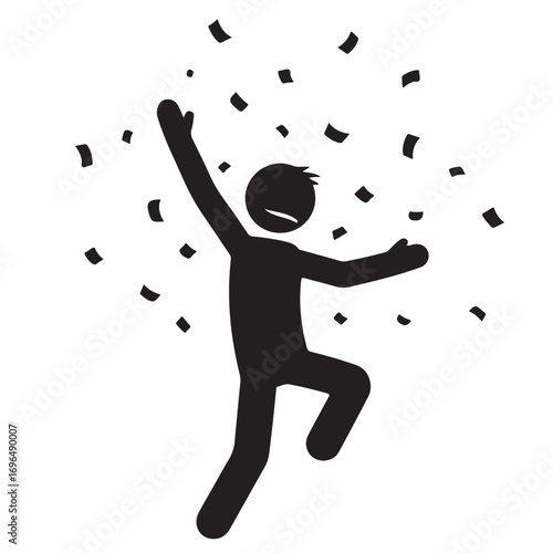 Happy Person Jumping with Confetti