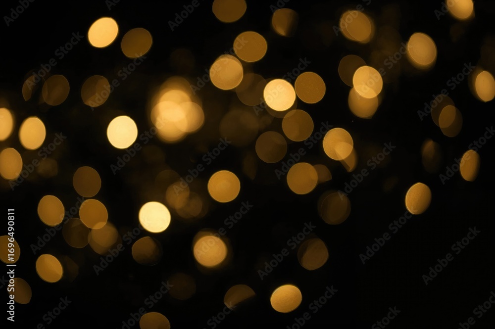 Obraz premium Golden winter lights abstract texture with festive bokeh on dark background
