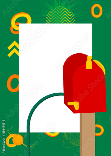 Mailbox geometrical graphic retro theme background. Minimal geometric elements. Vintage abstract shapes vector illustration.