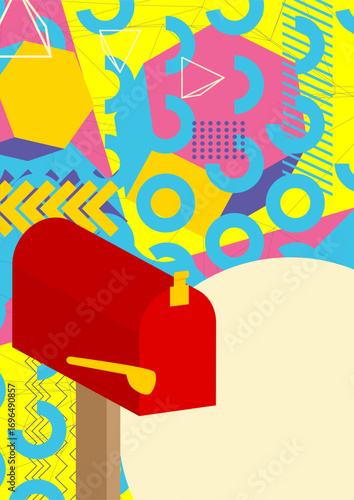Mailbox geometrical graphic retro theme background. Minimal geometric elements. Vintage abstract shapes vector illustration.