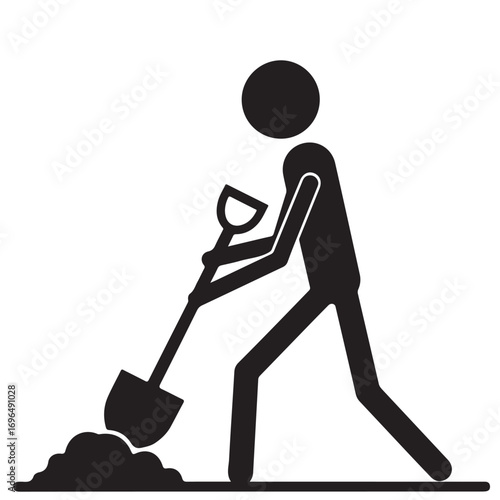Stylized Black Silhouette of a Person Actively Shoveling a Pile of Earth
