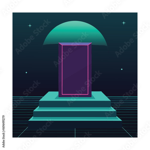 Futuristic Neon Portal On Geometric Stage abstract