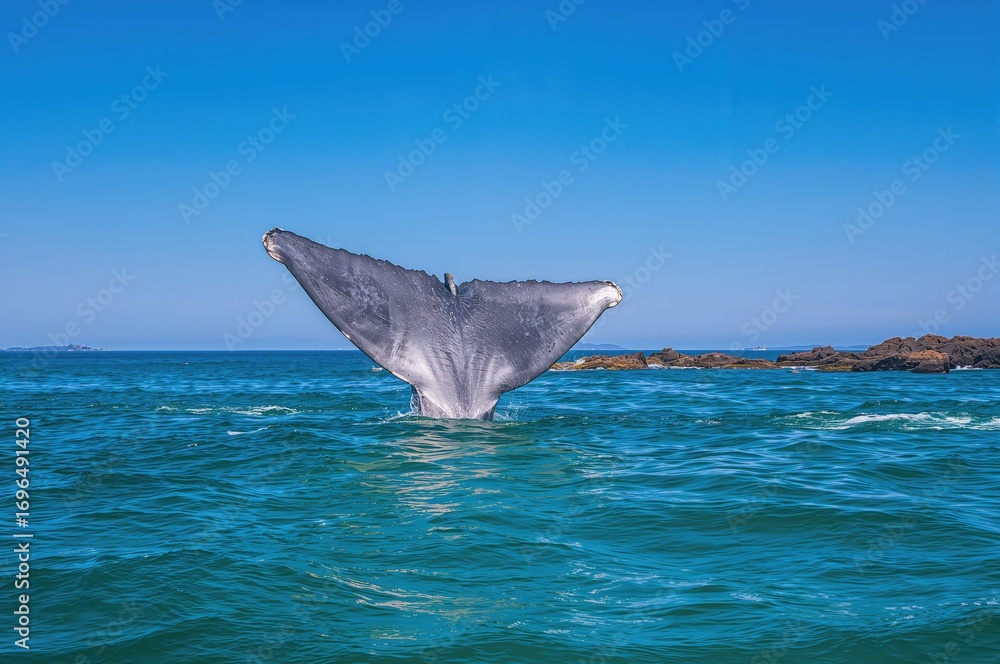 Fototapeta premium Giant Blue Whale spotted while whale watching offshore