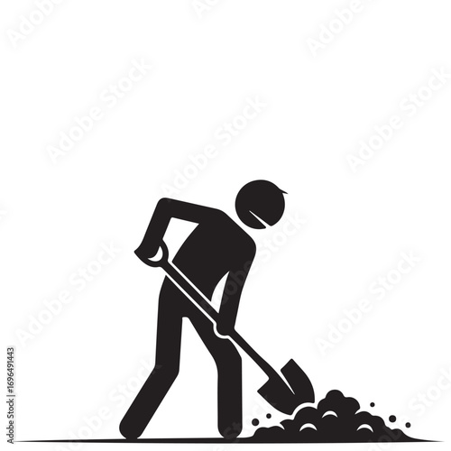 Black Silhouette of Person Digging Earth with Shovel