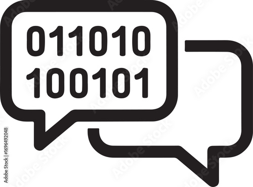 Binary code in speech bubbles representing digital communication