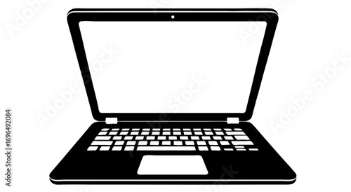 Laptop computer simple black and white vector icon