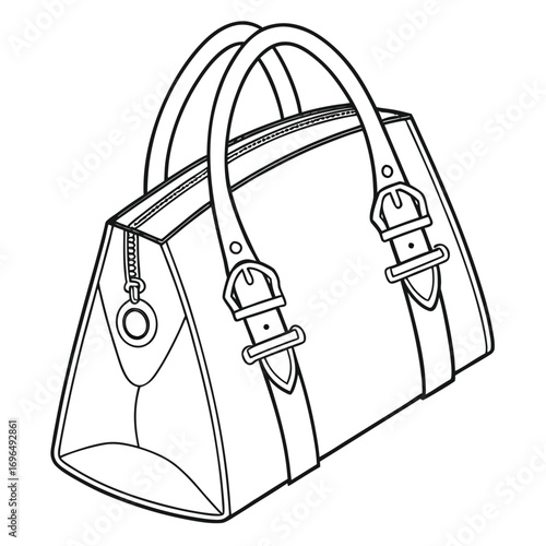 Simple outline icon of a handbag with straps and a clasp
