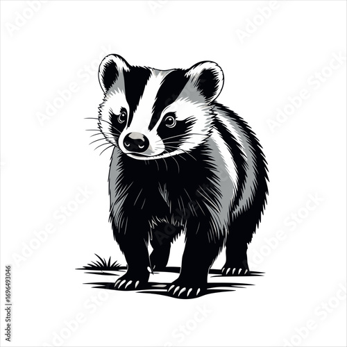 Vector art of black and white badger illustration