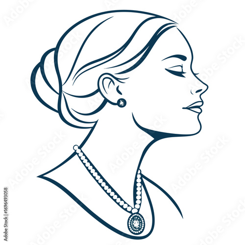 Elegant outline icon of a necklace with a pendant
