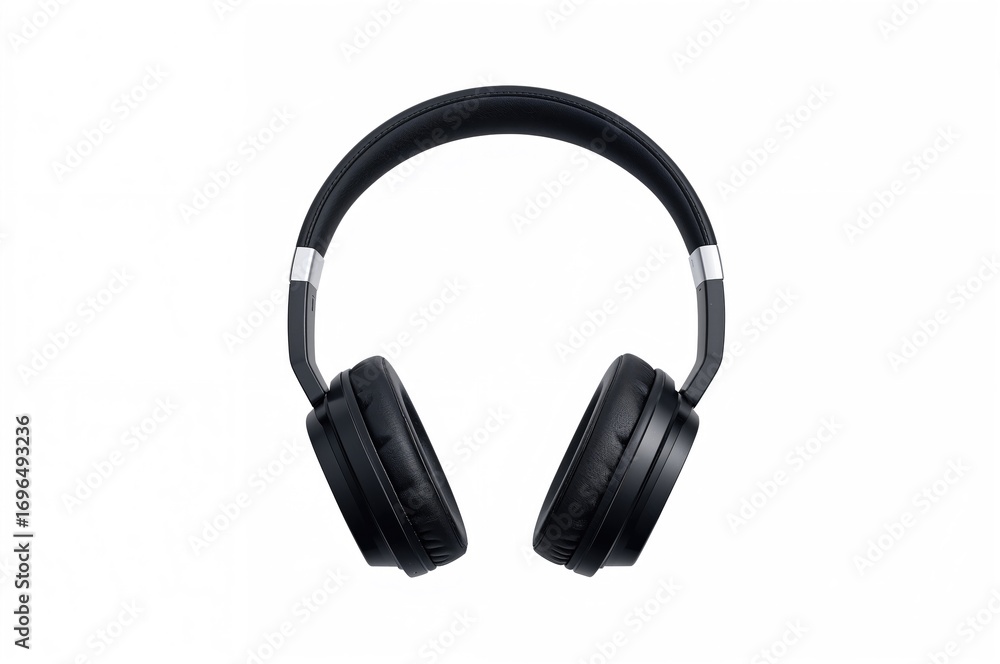 Fototapeta premium Dark headphones featuring a black core and white edging