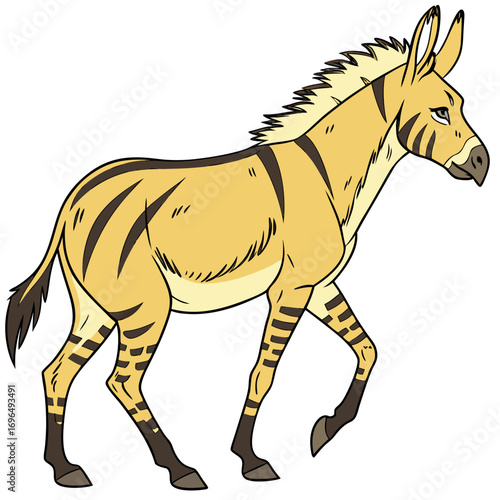 Cartoon illustration of a zebralike creature with yellow fur and black stripes