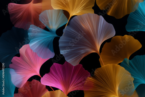 Colorful Ginkgo Leaves on Black Background