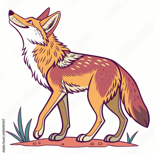 Stylized illustration of a coyote standing in dry grass
