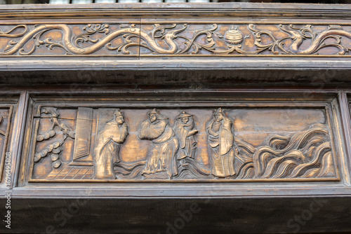 Wood carvings on buildings
