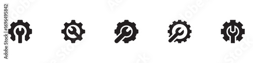 Fix service tools, wrench and screwdriver, repair instruments, simple icon. Gears logo line black icon collections. Wheel cogwheel vector. Free installation label product design. Vector Illustration.