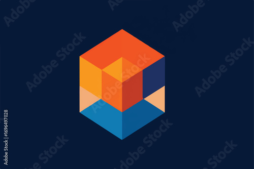 Abstract geometric cube illustration with vibrant colors and minimalist design ideal for modern background