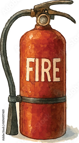 Stylish Red Fire Extinguisher with Bold Fire Label Design