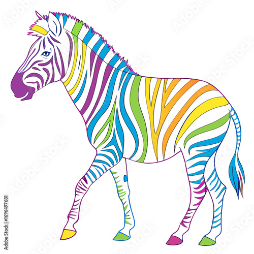 Colorful rainbow zebra walking